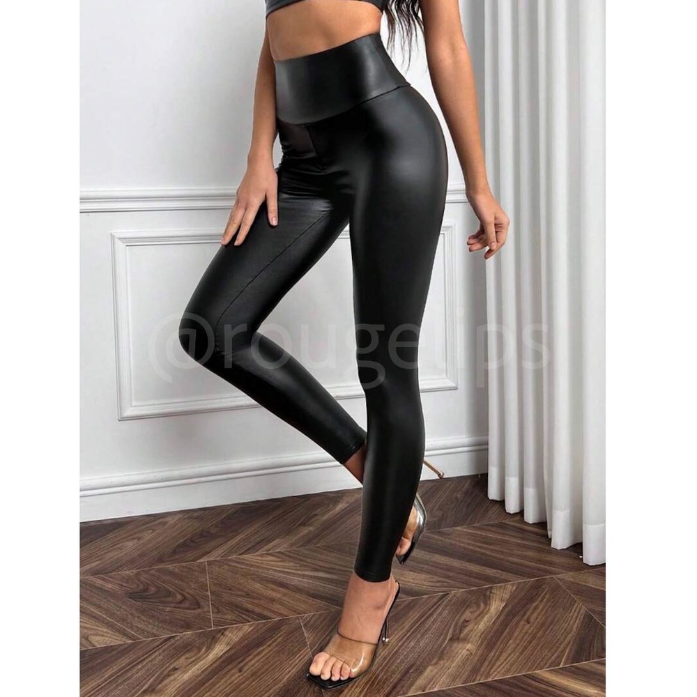 Black PU Faux Leather Leggings High Waist Skinny Slim Fit